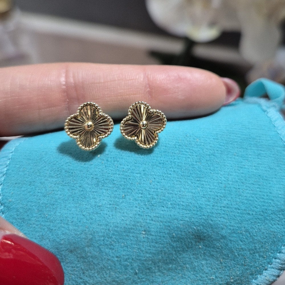 Gold Floral Stud Earrings - Picture 6 of 10